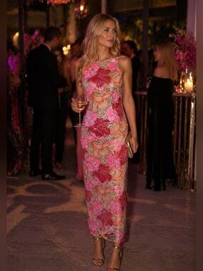 Muse Pink and Red Floral Sequin Maxi Dress
